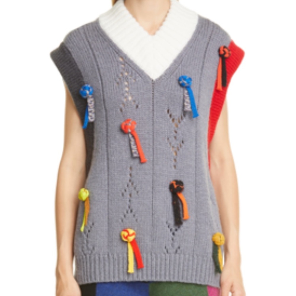 Yan Yan knits multicolor oversized wool vest with knots details size small NWT